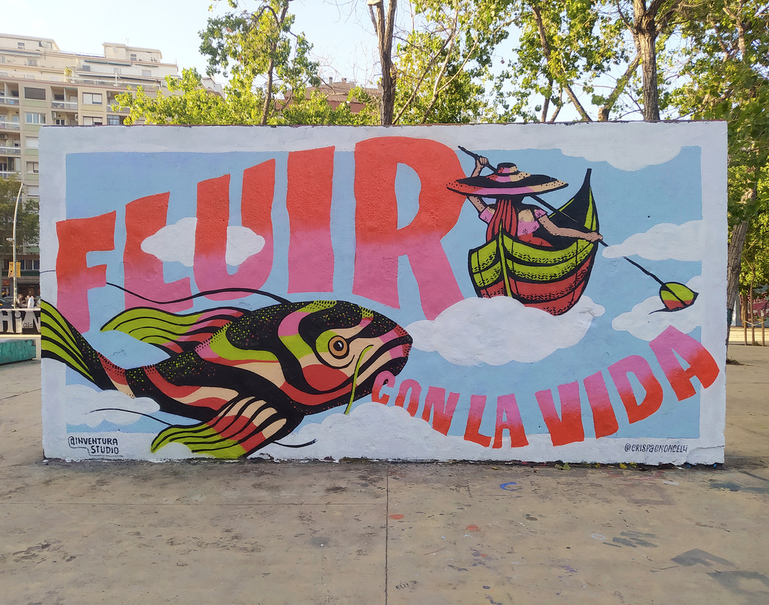 Wallspot - Inventura Studio - Fluir con la Vida - Barcelona - Tres Xemeneies - Graffity - Legal Walls - Letters, Illustration, Stencil
