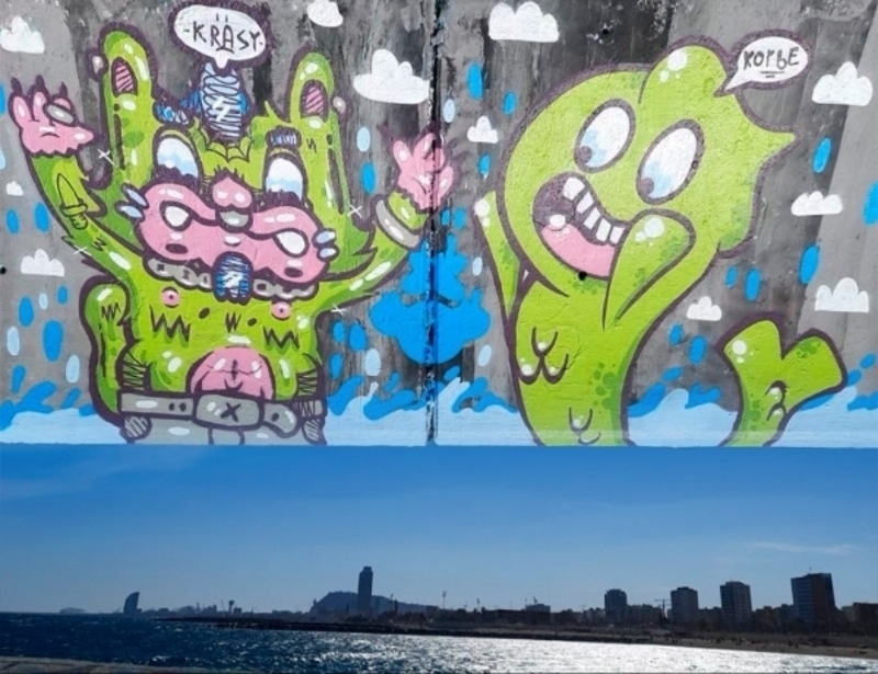 Wallspot - korbetroner - Perdiendo el horizonte - Barcelona - Forum beach - Graffity - Legal Walls - Ilustración
