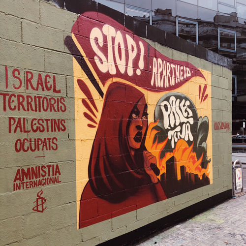 Wallspot - onasalvador - STOP Apartheid Israel x Amnistia Internacional - Barcelona - Tres Xemeneies - Graffity - Legal Walls - Lletres, Il·lustració